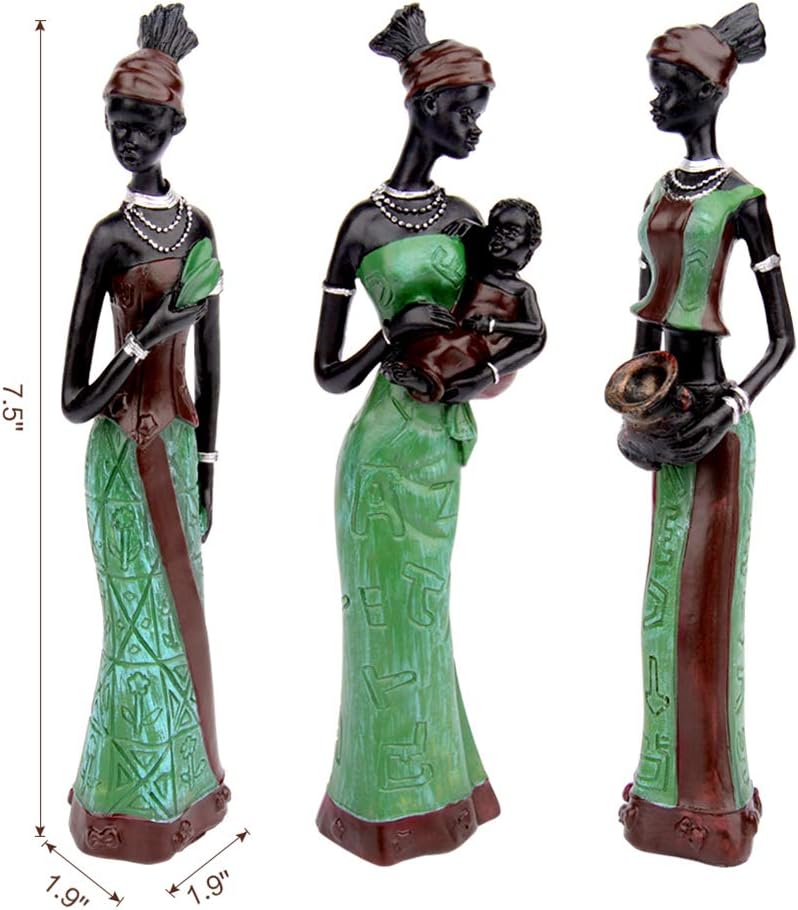 CYYKDA 3PACK Vintage African Statue, Hand Sculpture African American Figurines, Exotic Tribal Lady Art Piece for Home