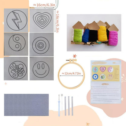 YEESAM ART Punch Needle Kit with Evil Eye Flowers Yin Yang Set of 6 Patterns, Full Set DIY Punch Needle Tufting Coaster Yarn Rug Embroidery Set with Hoop Tool, Easy Craft for Adults Beginners