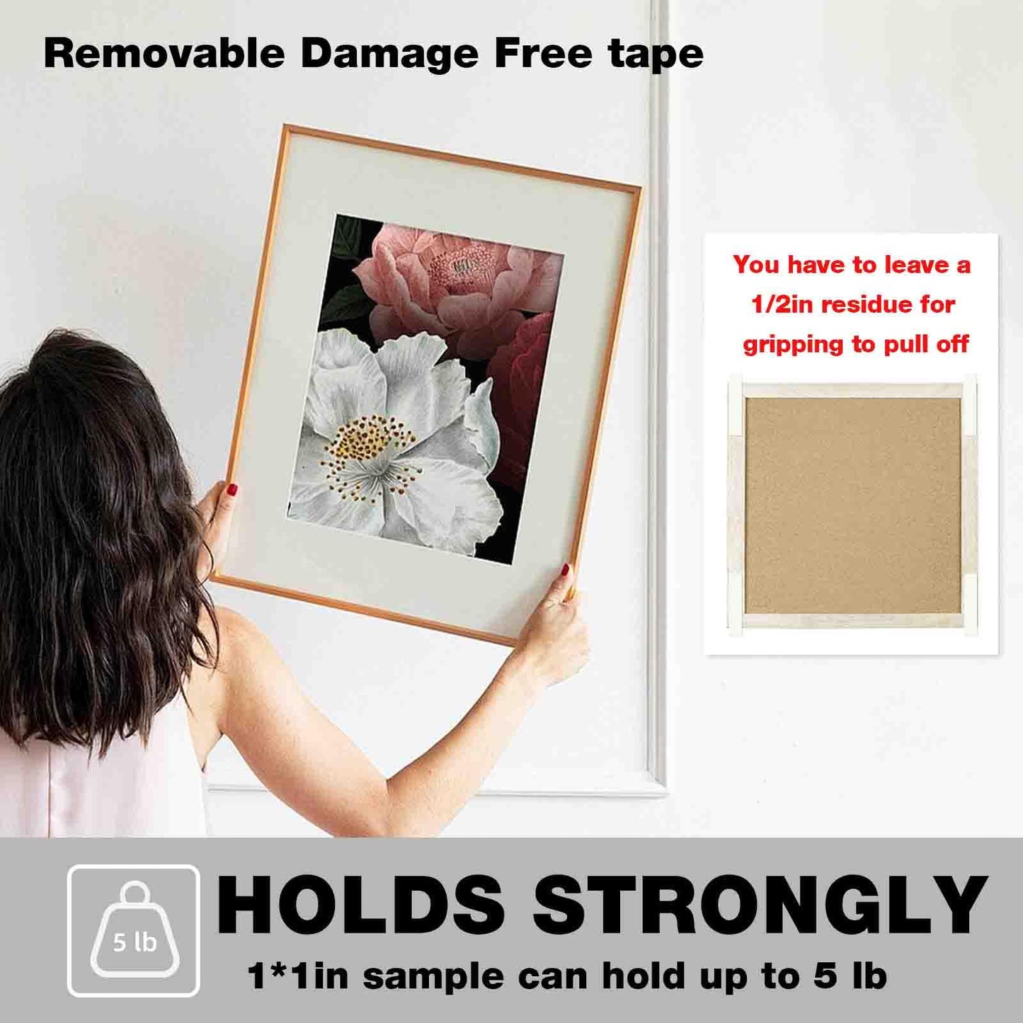 Hasaky Removable Double Sided Tape 40pcs, Picutre Hanging Strips Damage Free,Heavy Duty Mounting Tape Wall Adhesive Strips for Poster Carpet Rug Art Craft Scrapbook