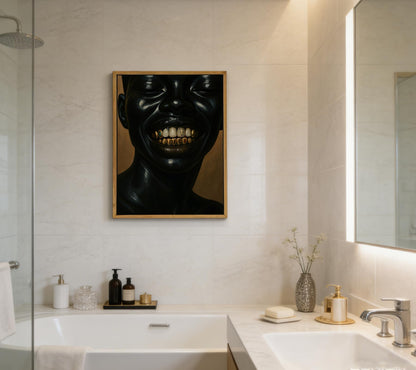 Floating Framed Abstract Black Men Canvas Wall Art, African American Gold Teeth Painting Picture Wall Decor, Urban Street Hip Hop Poster Print Artwork for Bedroom, Apartment, Home Decoration 8x10in