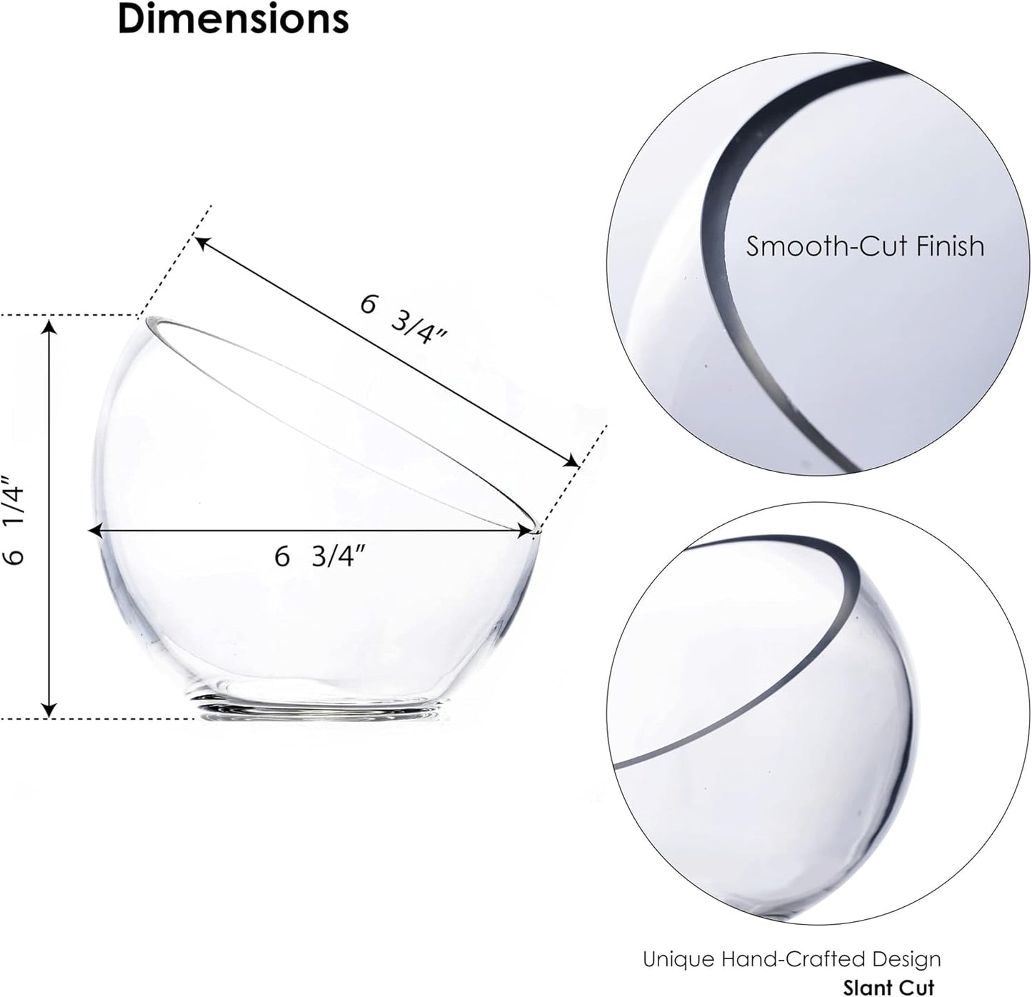 CYS EXCEL Glass Slant Cut Bubble Bowl (H-6" W-7"), Slanted Globe Bowl Terrarium, Round Flower Vase Centerpiece