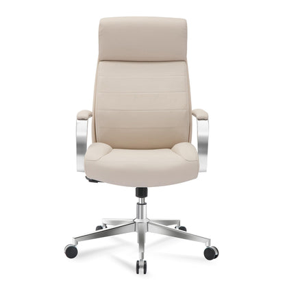 Realspace® Modern Comfort Modee Vegan Leather High-Back Executive Office Chair, Sand/Chrome, BIFMA Compliant