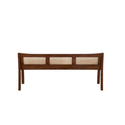 Powell Kasi Brown and Natural Rattan Cane Low Back Wooden Accent Bench