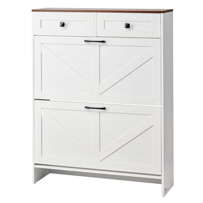 VEVOR Shoe Cabinet with 2 Flip Drawers, Farmhouse Shoes Storage Cabinet with 2 Drawers and Anti-Tipping Device, Freestanding Shoe Organizer Ideal for Entryway, Hallway, Bedroom, Living Room, White