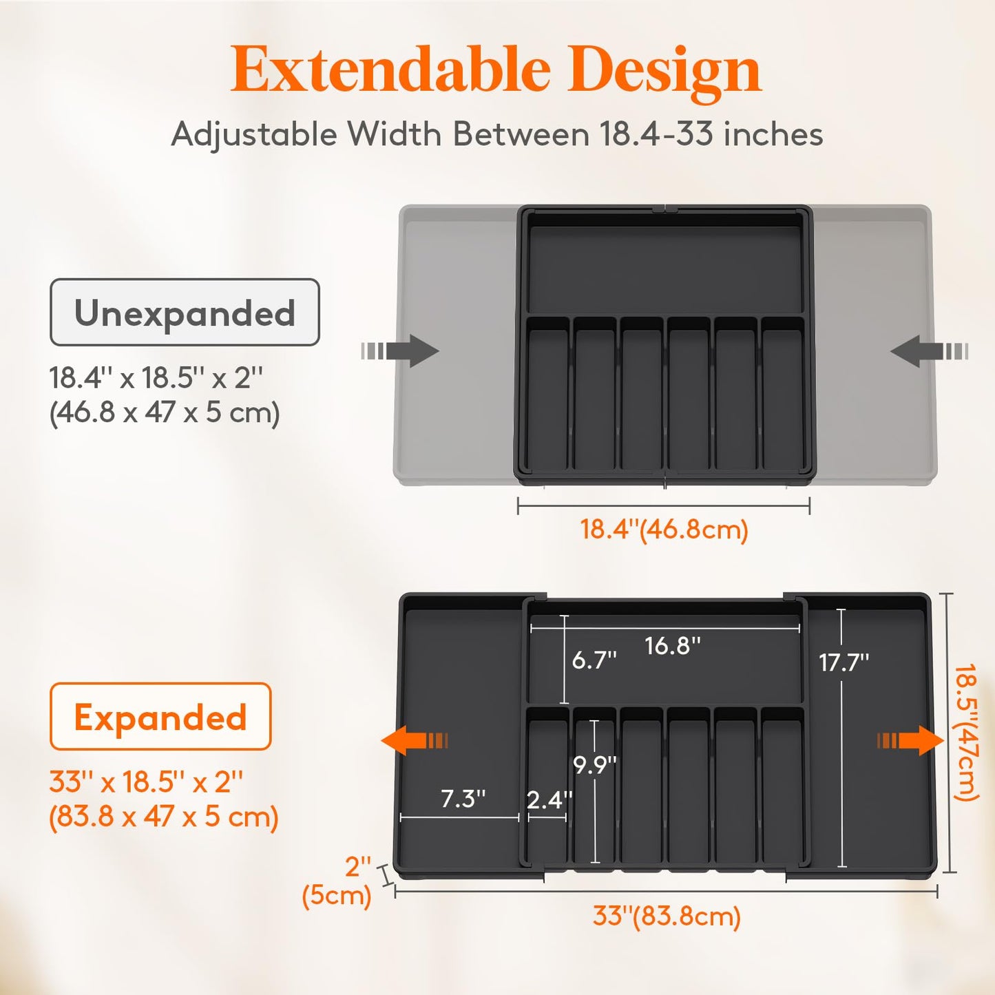 Lifewit Silverware Drawer Organizer, Expandable Utensil Tray for Kitchen, BPA Free Flatware and Cutlery Holder, Adjustable Plastic Storage for Spoons Forks Knives, 8.5"-14.1" x 12.1", Black