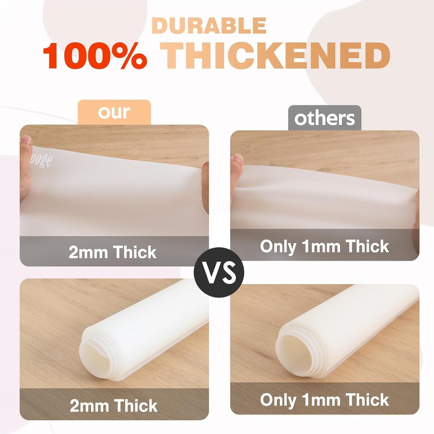 2MM Extra Thick Silicone Mats for Kitchen Counter Heat Resistant Mat, 23.6" x 15.7" Silicone Countertop Protector Matt Large Placemats, Silicon Craft Pad for Resin by Foepoge(2Pcs, Translucent)