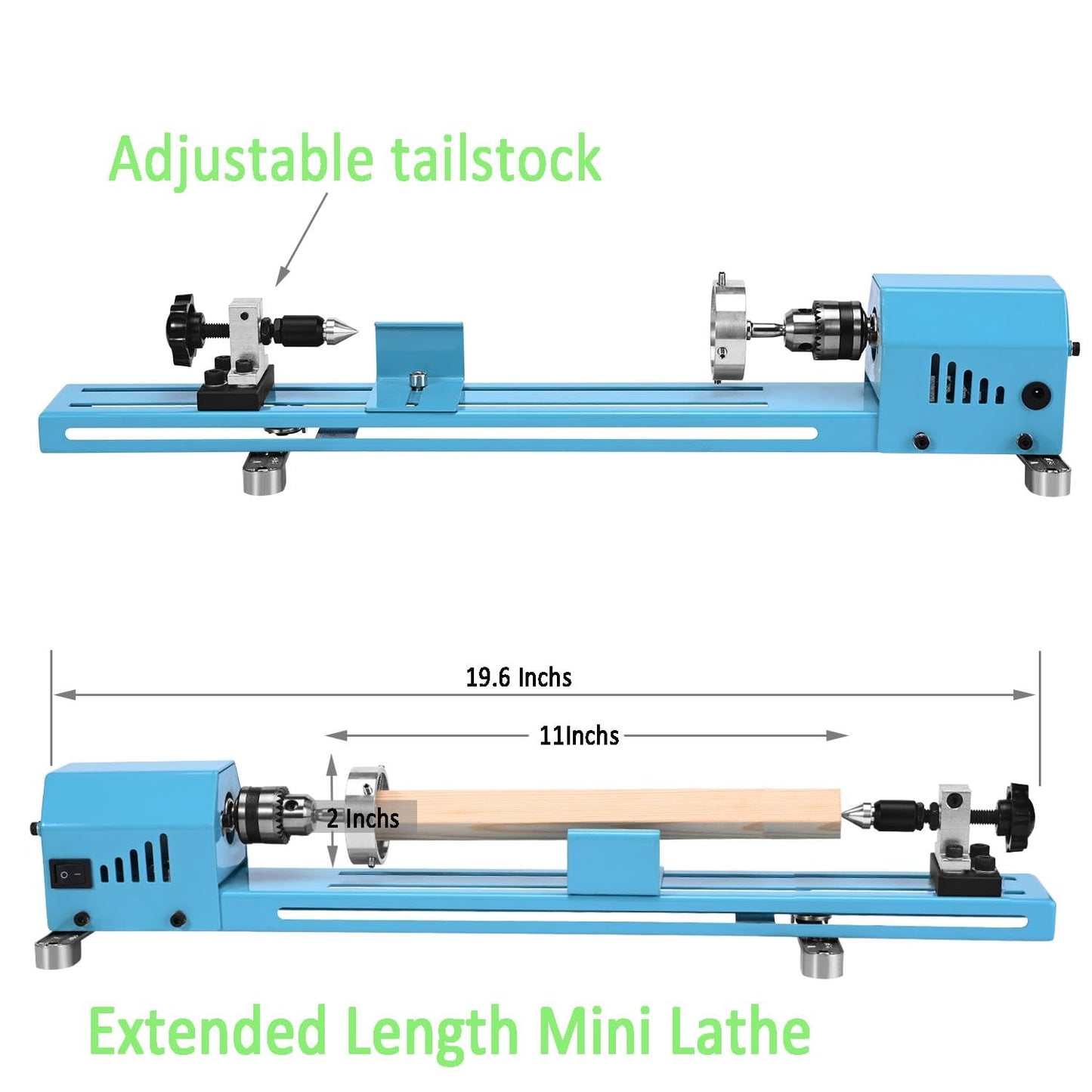Mini Wood Lathe Machine Multi-Purpose Upgraded And Lengthened Processing Diameter 11inch Support Turning Cutting Sanding Polishing Wood, Professional Customized Tool Accessories