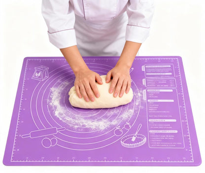 Large Silicone Pastry Mat, Purple, 23.6 x 18.3 inches, Non-Stick Baking and Kneading Mat with Measurements