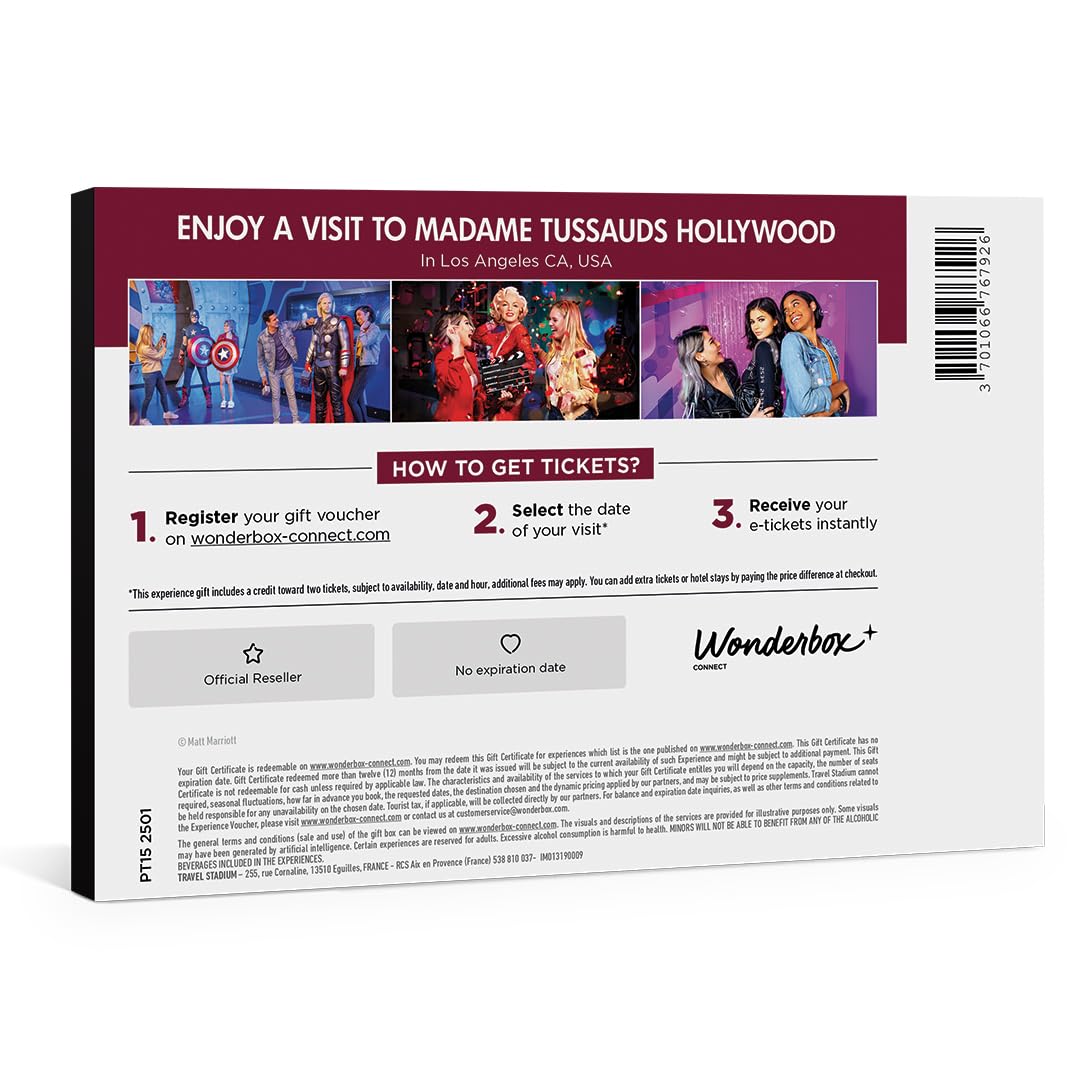 Wonderbox Madame Tussauds Hollywood Gift Box, 2 Admission Tickets for Wax Museum, Gift Experience for Kids & Families