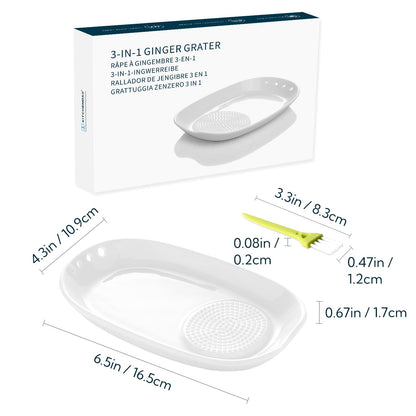KITCHENDAO 3 in 1 Porcelain Ginger Grater Tool Spoon Rest Herb Stripper, 6.5 x 4.3 inches for Kitchen, Japanese Ceramic Garlic Grinding Wasabi Grater Plate Dish for Daikon Radish & Parmesan Cheese