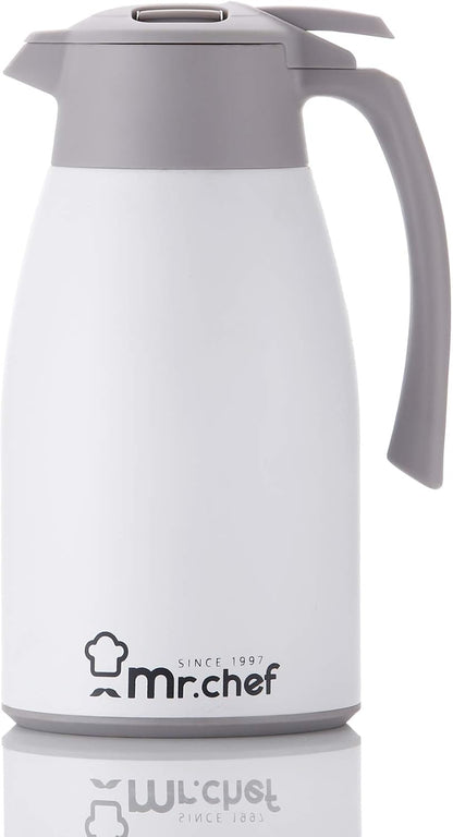 SINCE 1997 MR.CHEF 51Oz Thermal Coffee Carafe, Insulated Stainless Steel for Keeping Hot, White
