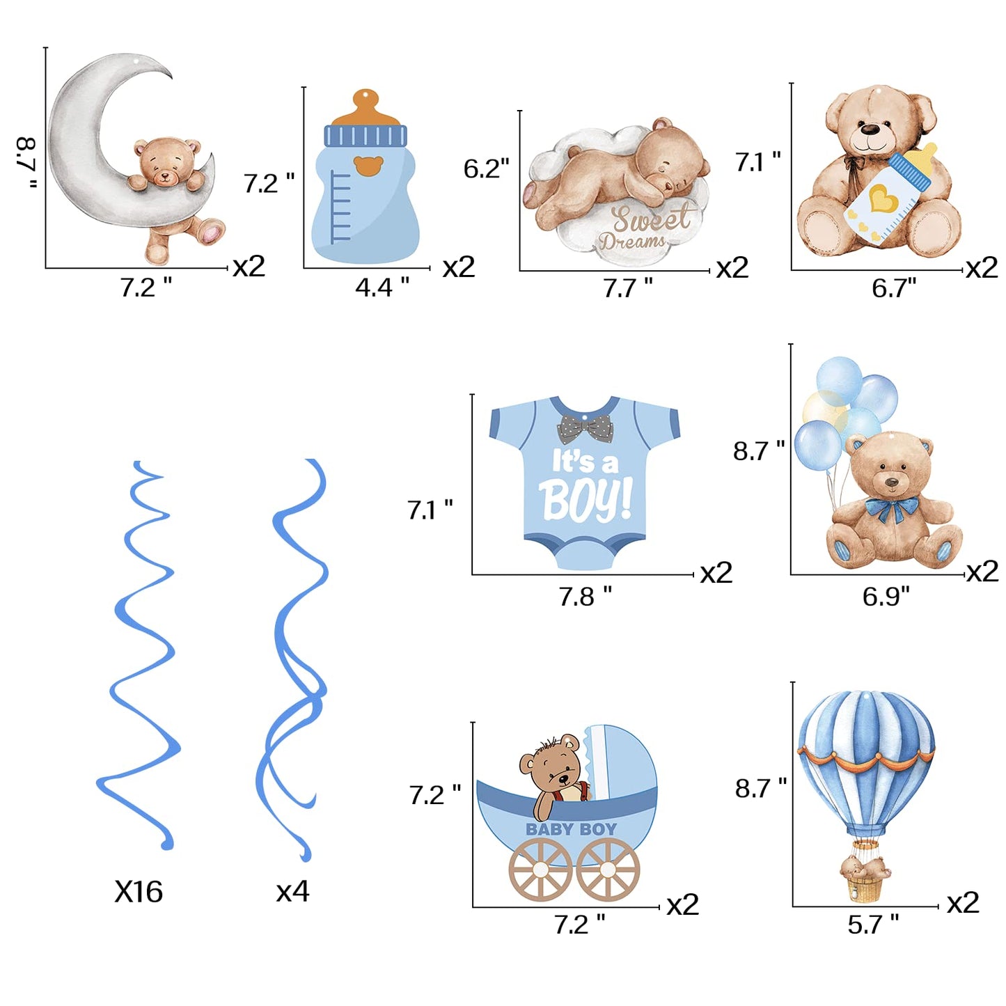Baby Shower Bear Ceiling Swirls(30Pcs Fully-Assembled), It's A Boy Baby Shower Party Supplies Double Side Cute Swirls Birthday Party Decorations, Baby Shower Favor Supplies Decor Gender Reveal Prop