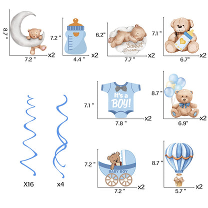 Baby Shower Bear Ceiling Swirls(30Pcs Fully-Assembled), It's A Boy Baby Shower Party Supplies Double Side Cute Swirls Birthday Party Decorations, Baby Shower Favor Supplies Decor Gender Reveal Prop