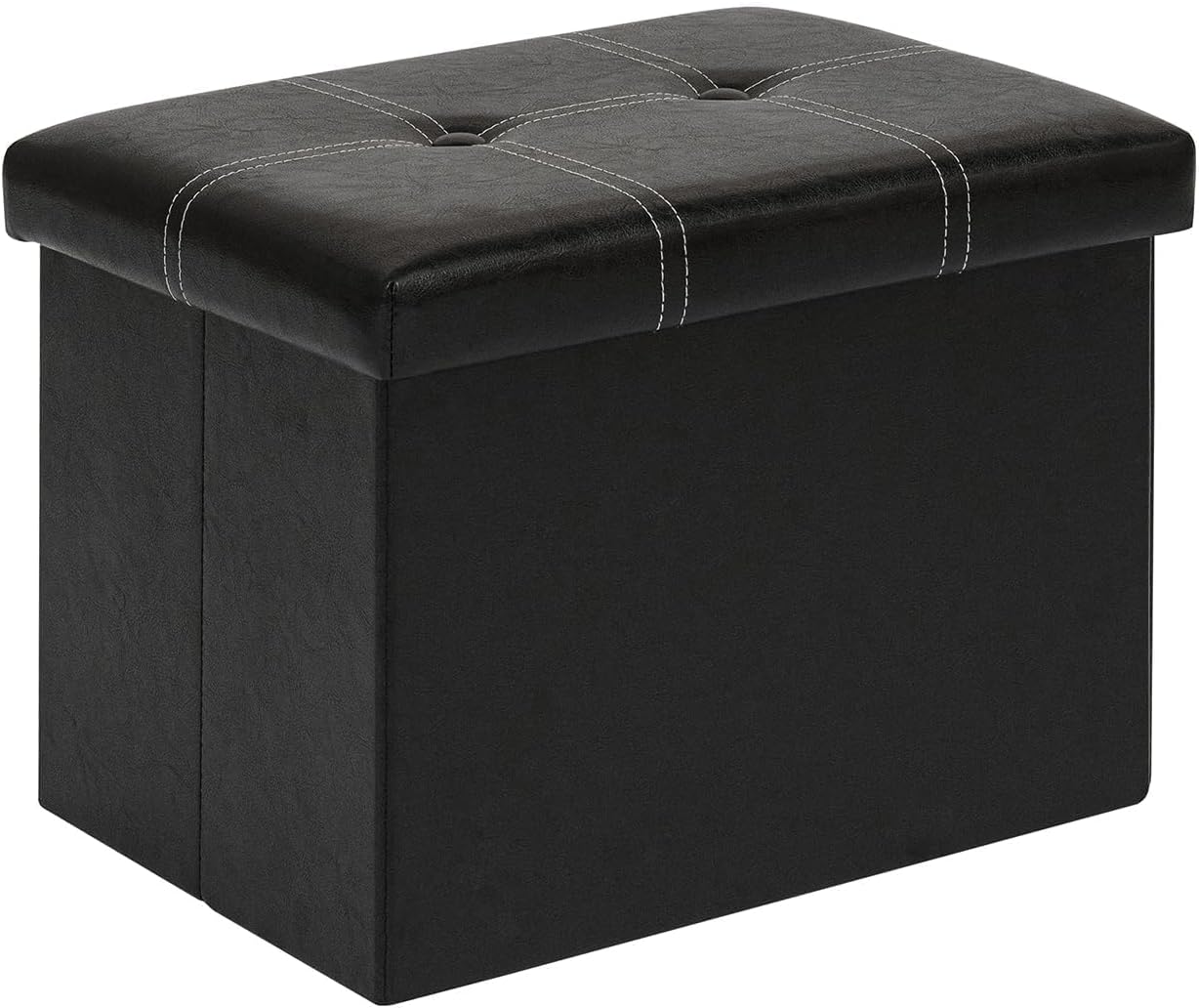 16.5"x12.6"x12.6" B FSOBEIIALEO Folding Storage Ottoman Cube, Faux Leather Footrest Seat Coffee Table, Black