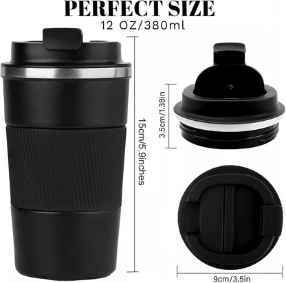 12 OZ) YINBAOGE Insulated Travel Coffee Mug, Spill & Leak Proof, Portable To Go Camping Stainless Steel Coffee Tumbler