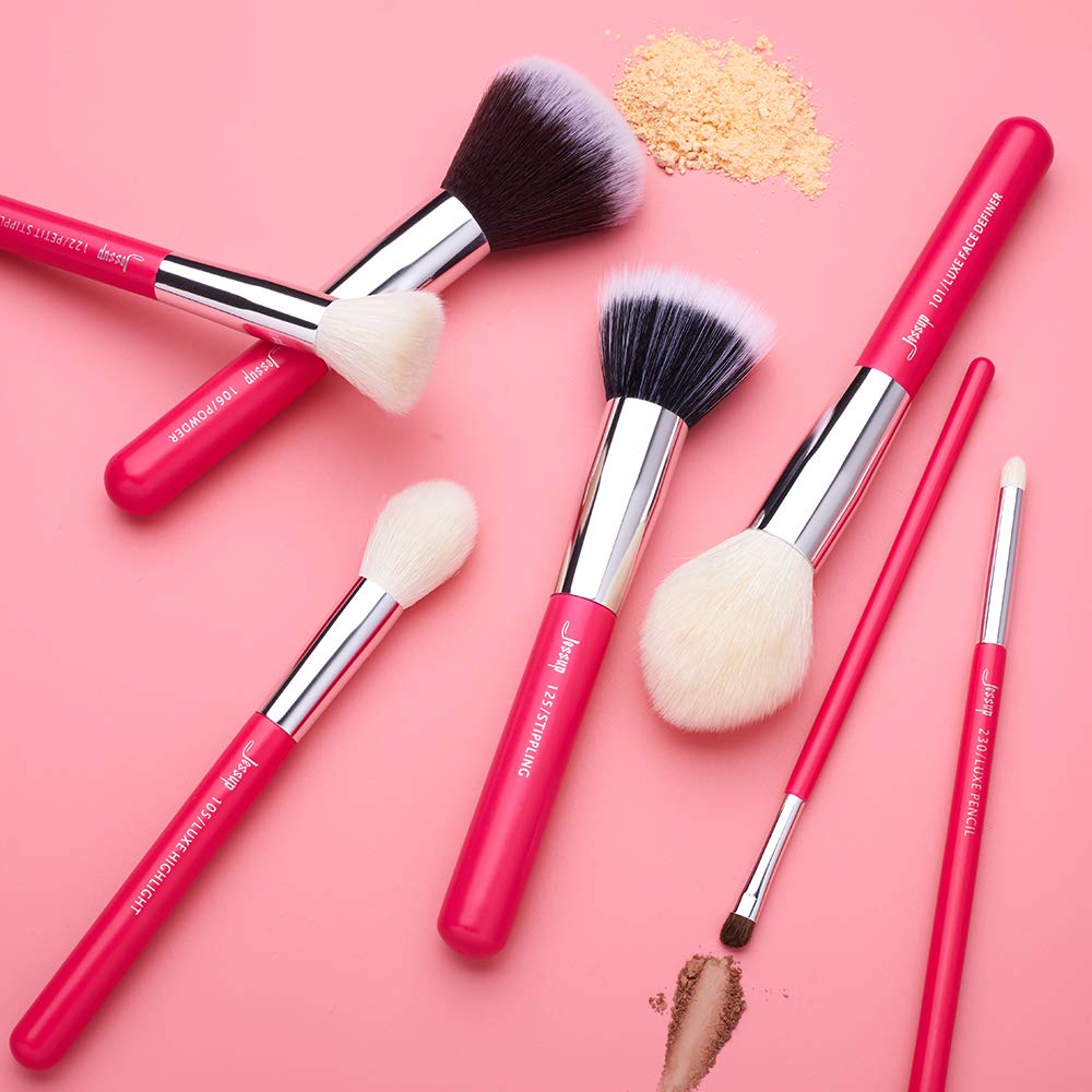 Jessup Brand 25pcs Professional Makeup Brush Set Beauty Cosmetic Foundation Powder Blusher Eyeshadow Blending Highlight Concealer Natural-Synthetic Hair Brushes Set (Pearl White/Silver)