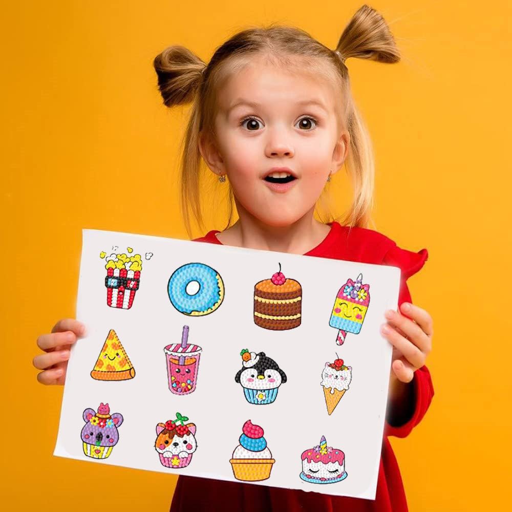 69 Pcs Diamond Art Stickers Kits for Kids, DIY Cartoon Paint by Numbers Diamonds Mosaic Arts Diamond Craft Sticker for Adult Beginners