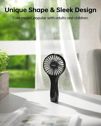 TriPole Handheld Mini Fan, Battery Operated Small Personal Portable Fan, Speed Adjustable USB Rechargeable (Black)