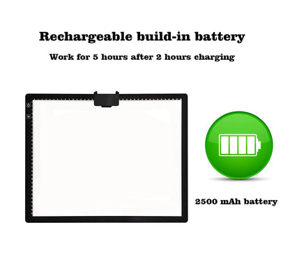 YINGWOND Rechargeable A3 LED Light Pad with Carry Bag, Adjustable Brightness Light Box with 3 Colors, Built-in Stand, 2500mAh Battery, Magnetic Clip, Light Board for Tracing Diamond Painting Sketching