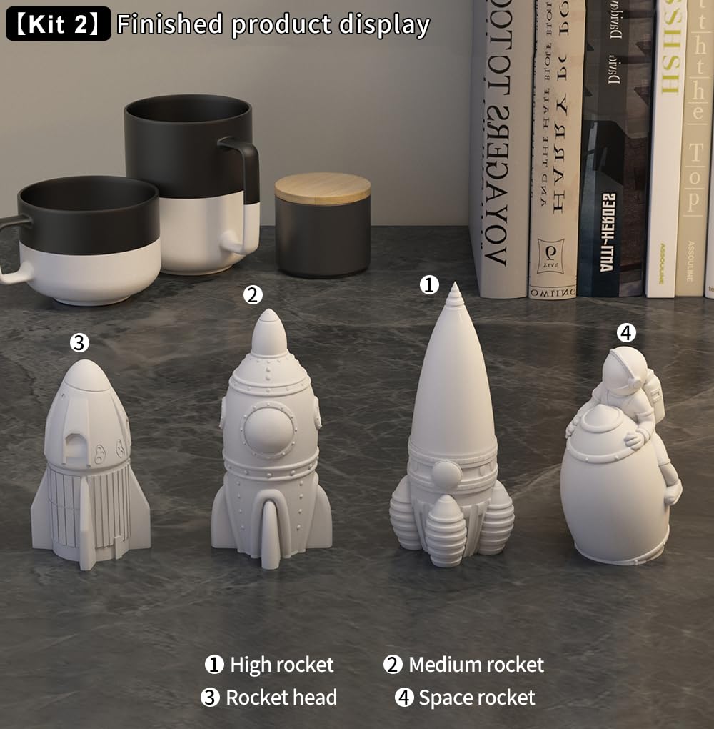Space Planet Resin Molds Silicone，【2-Piece Set】 Epoxy Resin Space Astronaut Silicone molds,3D Resin Spaceballs Molds, Small Rocket Silicone Model, Space Rabbit DIY Gift Sets for Teens (【Kit 1】)