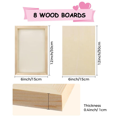 8 Pack 6 x 12 inch Wood Panel Boards,Unfinished Wood Frames for DIY Art Projects, Square Canvas for Painting, Pouring, Arts Use with Oils, Valentine's Day Halloween Christmas Decorative Panel Canvas