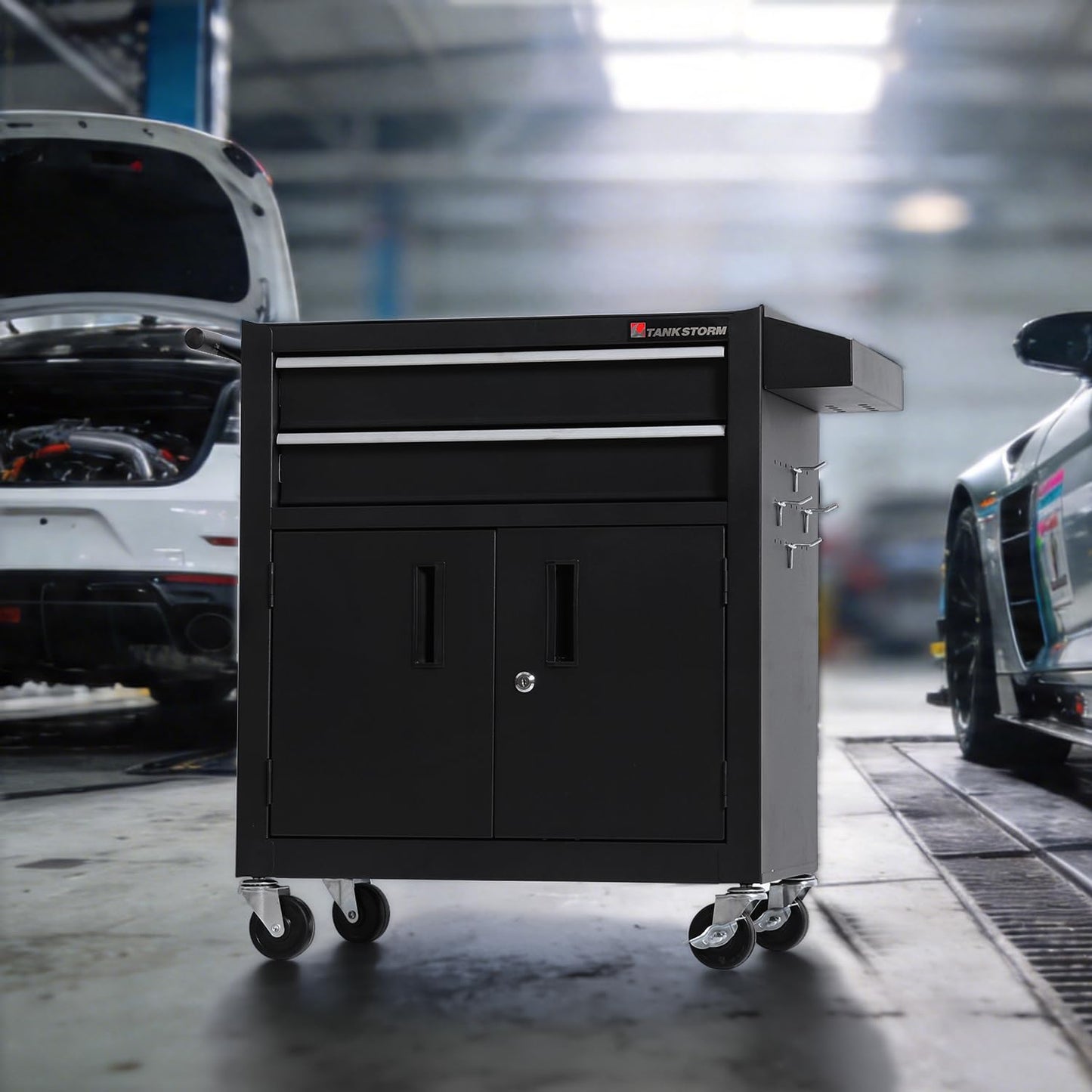 TANKSTORM Tool Chest Heavy Duty Cart Steel Rolling Tool Box with Lockable Doors (TZ12 Black)