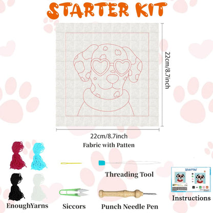 BEUNITONE Dog Punch Needle Kit for Beginners, Animals Starter Embroidery Kits with Frame & Instructions, Needle Felting Kit Poke Art for Adults DIY Handmade Craft for Coasters, Bags, Clothes Decor