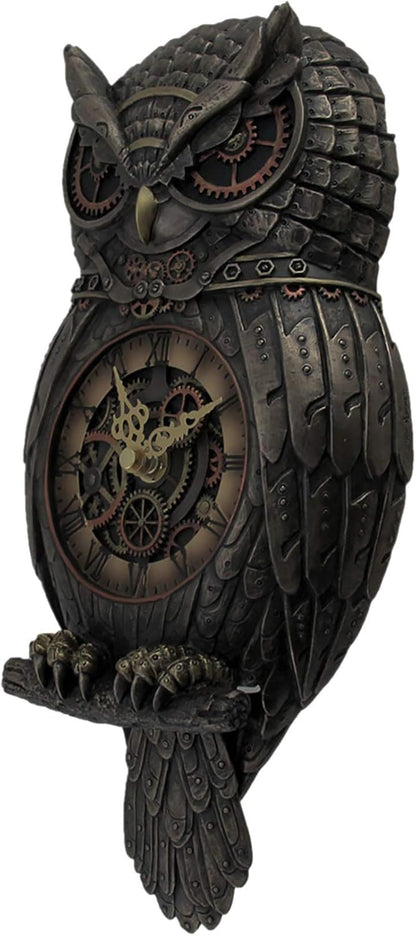 Veronese Design 12.5" Tall Steampunk Owl Pendulum Wall Clock Cold Cast Resin Antique Bronze Finish Wall Sculpture