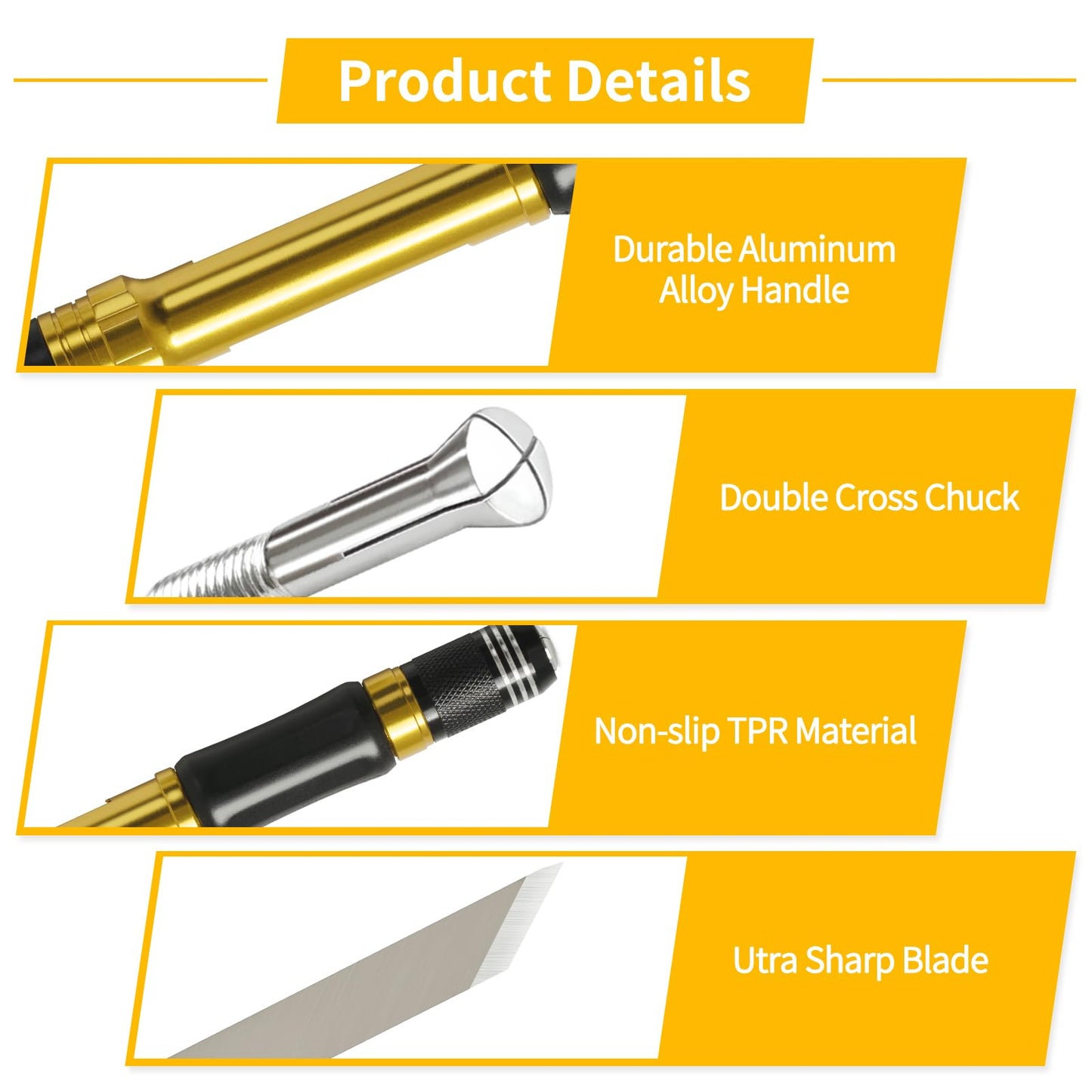 Multifunctional Precision Hobby Knife Set (14pcs) - Craft Knife, Exacto Knife Set for Artwork, Scrapbooking, Stenciling, Architecture Modeling, Woodworking & Leatherworking (Yellow)