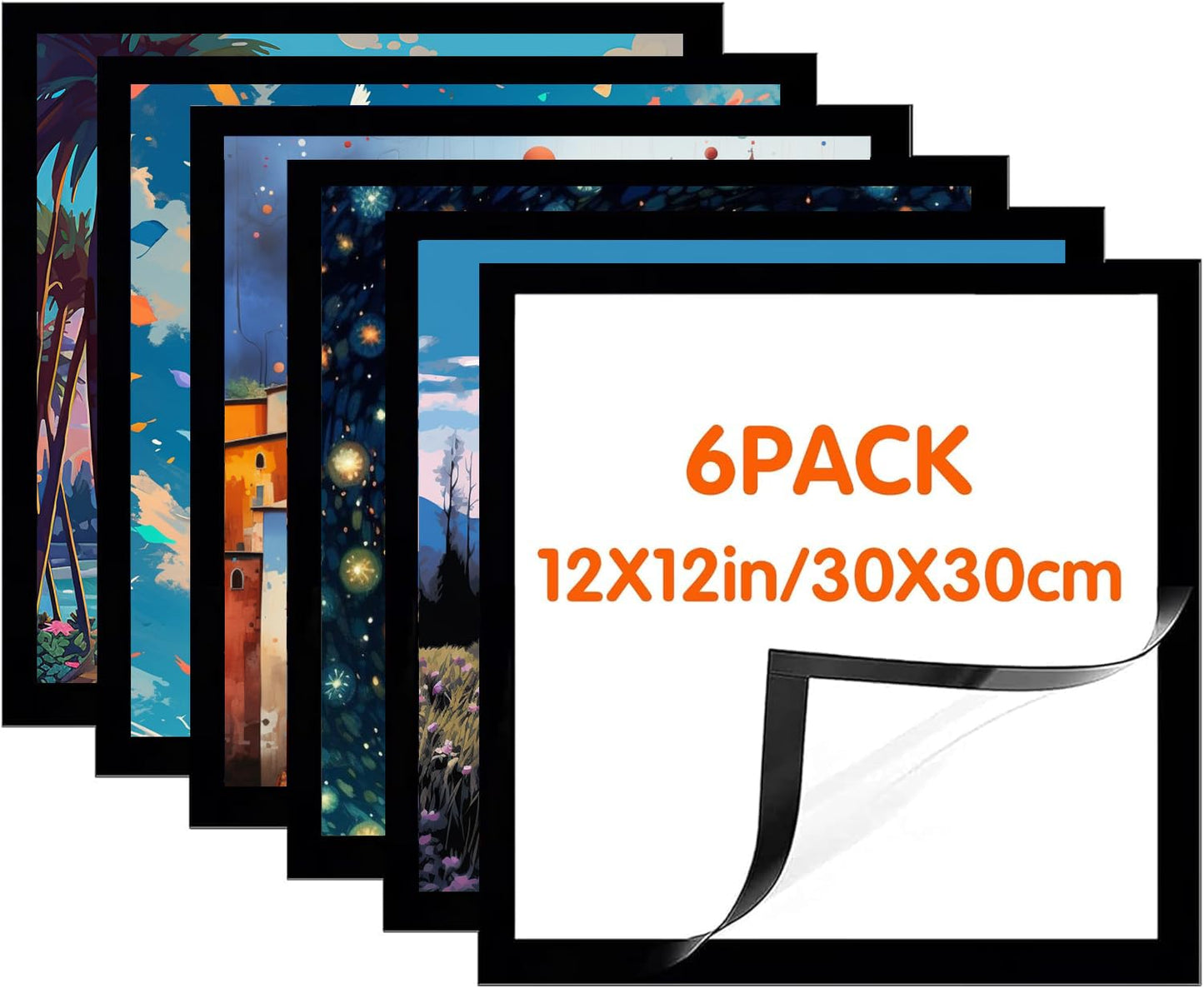 SKRYUIE 12x12 Inch Diamond Art Kits for Adults Frames - Magnetic Self-Adhesive, 6-Pack (Black) - Perfect for 10x10 Inch Artwork Paint by Numbers - Suitabble Frames Painting for Wall Window Door