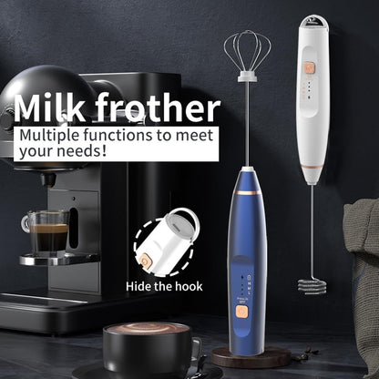 Milk Frother Handheld Foam Maker, 3 Speed Rechargeable Electric Blender with 2 Stainless Stirring Heads for Lattes