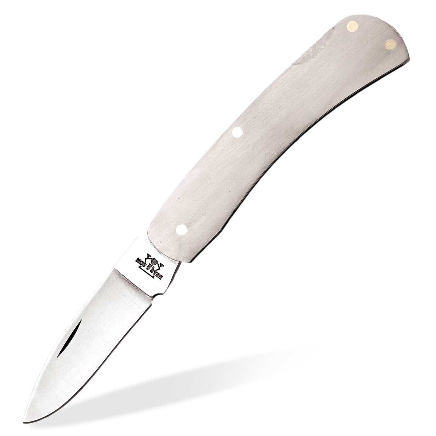 BEAR & SON 125 Executive Lockback Pocket Knife – Small Traditional Stainless Steel Folding EDC w/Brushed Handle, High Carbon Stainless Drop Point Plain Edge Blade, Manual Nail Nick Opening, USA Made
