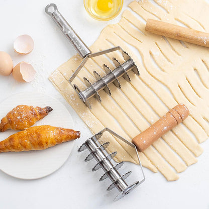 UPKOCH Wooden Handle Stainless Steel Pastry Cutter 8-Inch Dough Cutting Tool for Pizza Pie Crust Bread and Puff Pastry Baking