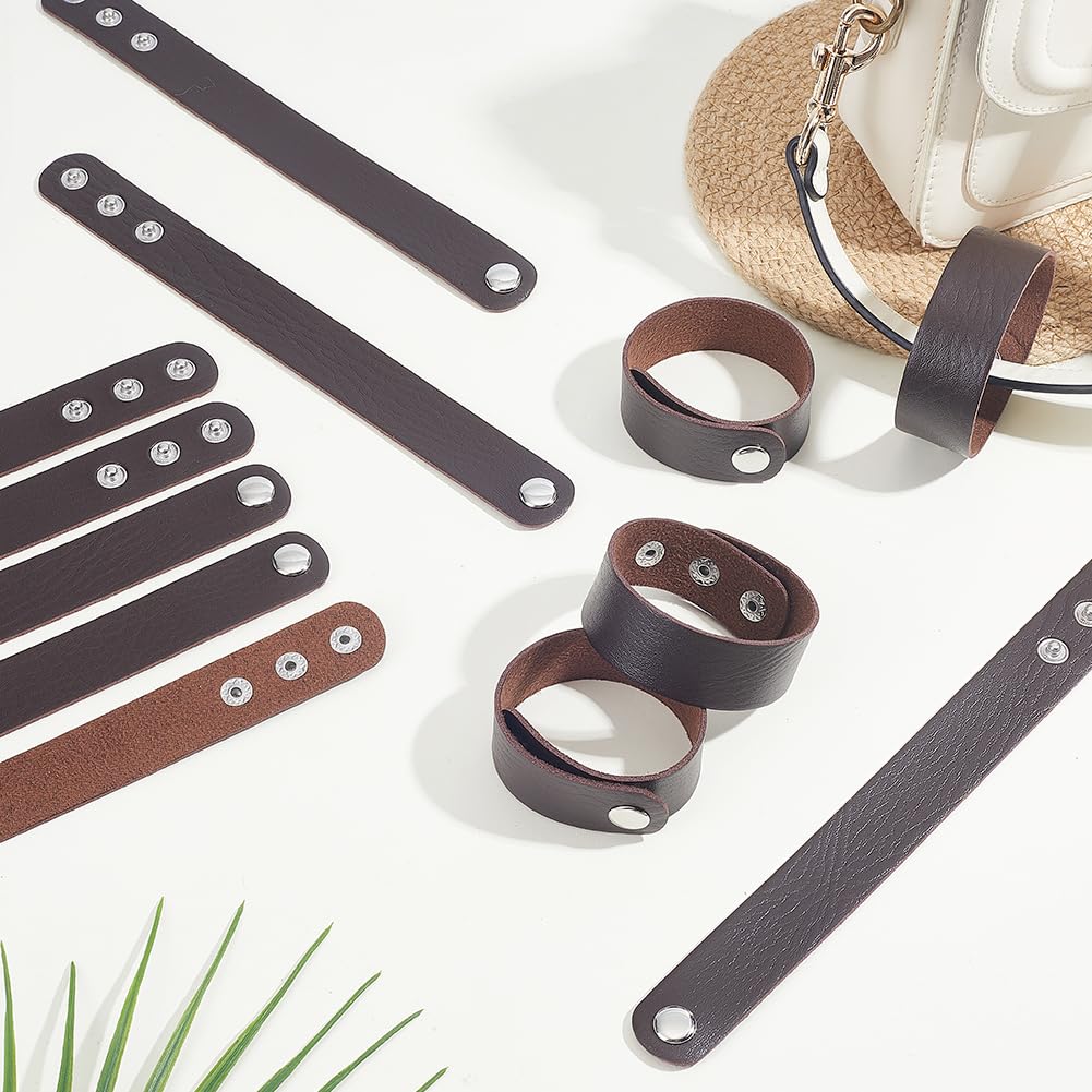 AHANDMAKER 12Pack Brown Leather Bracelets DIY Craft Wristbands Snap Kits PU Leather Snap Bracelets Wristband Craft for Men Women Jewelry Making Handmade Gifts Supplies