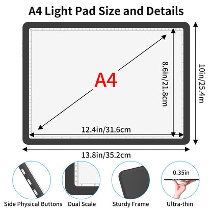 Rechargeable A4 Light Board for Diamond Painting, 9000 Lux Tracing Light Box with Side Physical Buttons, 3 Colors and 6 Levels of Brightness, LED Light Pad for Diamond Art, Drawing, Weeding Vinyl