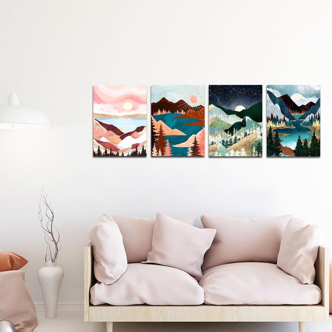 Muzagroo Art Diamond Painting Kits for Adults, DIY 5D Diamond Art Kits for Beginners, Abstract Landscape Arts and Crafts for Living Room, 4 PCS Kids Room Wall Art