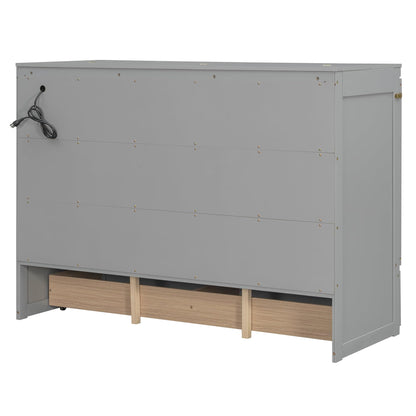 Merax Queen Size Murphy Cabinet Bed with Storage Drawers, Wall Murphy Bed with a Set of Sockets & USB Ports, Folding Platform Bed for Small Room