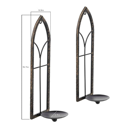 GAKA Metal Rustic Wall Sconce Candle Holder Set of 2 Black Gold Wall Gothic Mount Candle Sconce Holder for Living Room, Bathroom, Dining Room,Window Styling