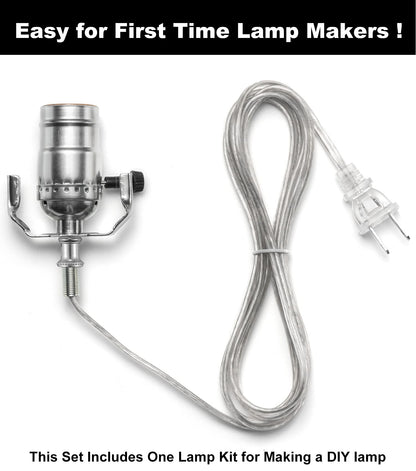 Lamp Kits for Do It Yourself, Lamp Rewire Kit with 3-Way Lamp Socket and Essential Hardware, 12 FT Lamp Cord Replacement, Lamp Repair Kit for Table Lamps, Lamp Wiring Kit, Lamp Parts (Silver)