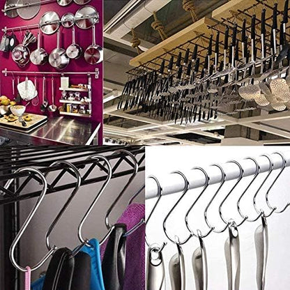 MroMax 50mm/1.97" Stainless Steel S Hooks, Silver S Shaped Hook Hangers for Multiple Uses, 8Pcs
