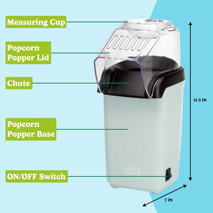 Tasty Hot Air Popcorn Popper, Healthy Popcorn in Minutes, Fast and Easy, Built-In Measuring Cup and Butter Warmer, 8