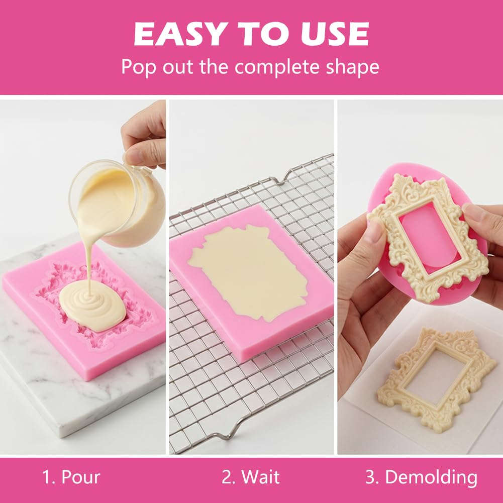 10 PCS Picture Frames Fondant Silicone Molds, Retro Style Air Dry Clay Molds, For Cake Decorating Cupcake Topper Chocolate Polymer Clay