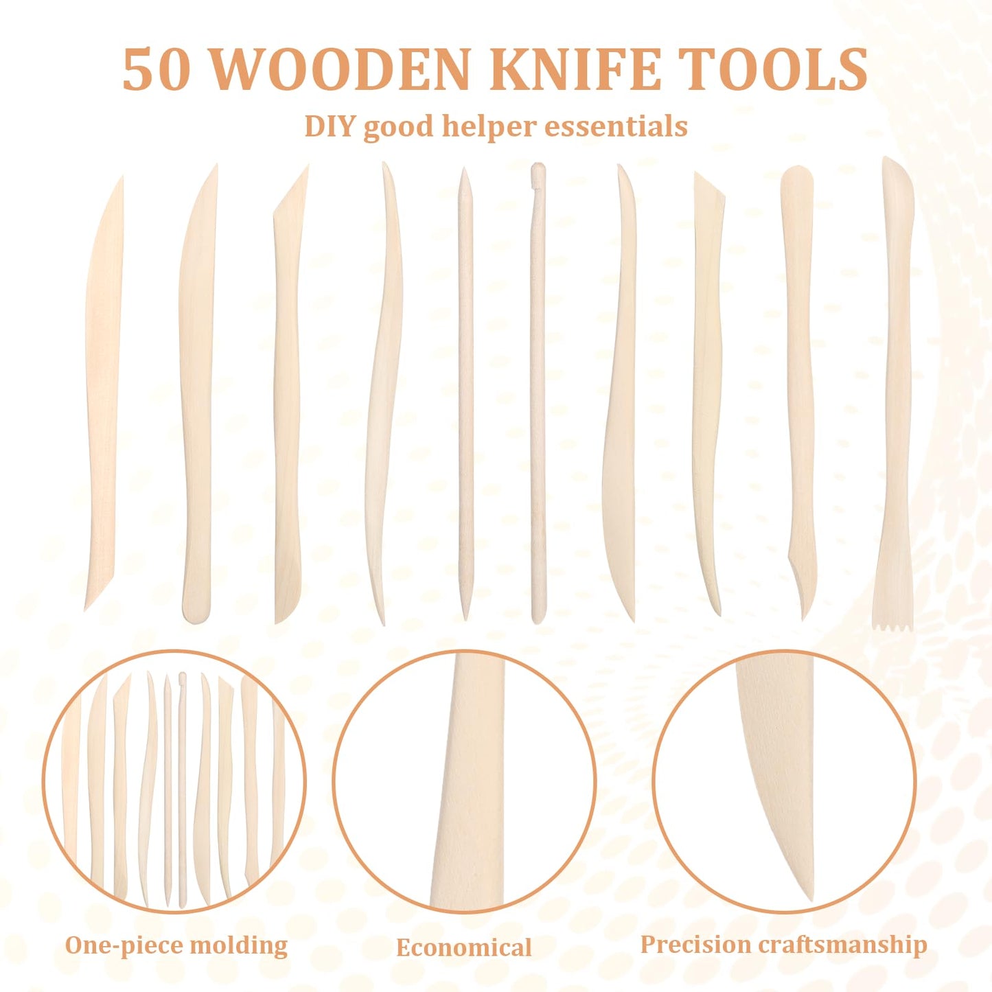 50PCS Wooden Clay Sculpting Tools, 6.2'' Smooth Double Ended Clay Modeling Tools, Polymer Clays Tool Sculpting, Wood Pottery Tool Kit for Ceramics Soap Playdough Carving Supplies