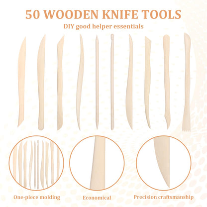 50PCS Wooden Clay Sculpting Tools, 6.2'' Smooth Double Ended Clay Modeling Tools, Polymer Clays Tool Sculpting, Wood Pottery Tool Kit for Ceramics Soap Playdough Carving Supplies