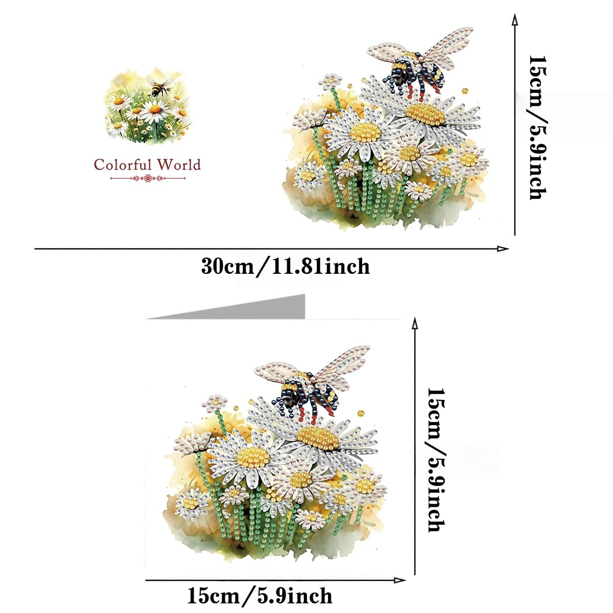 LSQFS 6 PCS Diamond Painting Greeting Cards, Daisy & Bee Floral Diamond Art Kits for Adults with Envelopes, 5.9x11.81in DIY Gem Art Craft Kit for Birthday, Thank You, Mother's Day & All Occasions