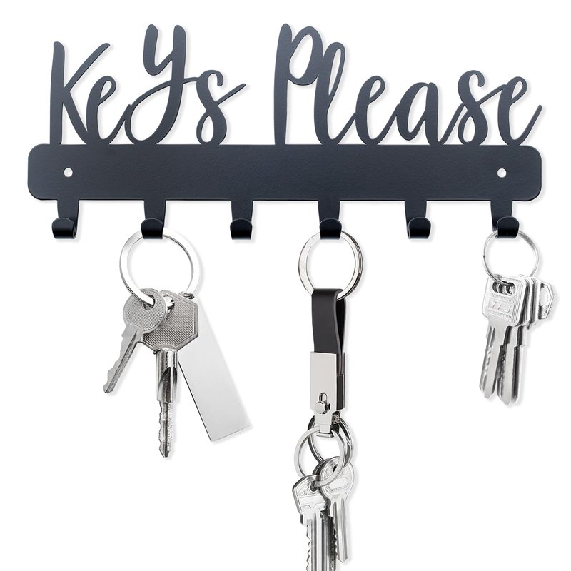 BITALYE Keys Please Holder on Wall,Key Holder Wall Mounted,Black Metal Decorative Key Rack Hooks for Garage, Mudroom, Hallway,Entryway,Front Door,Office (Normal Size:11x4.57inches)