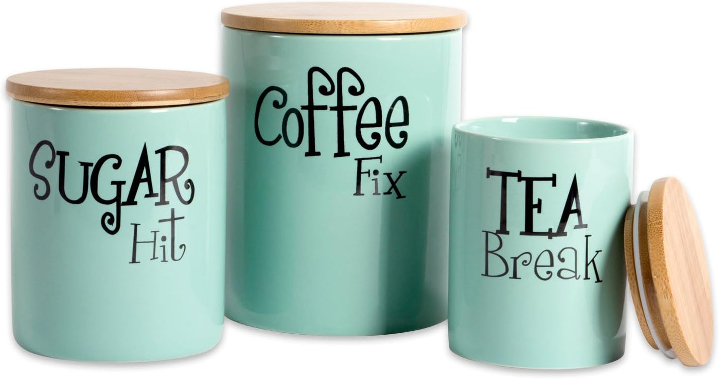 DII Kitchen Accessories Retro Collection, 3 Piece Ceramics Canister Set, Aqua