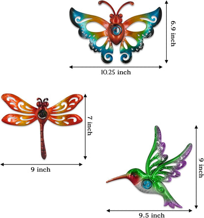 Yonivexis Hummingbird Butterfly Dragonfly Metal Wall Art Decor, Outdoor Hanging Decorations for Garden, Living Room,
