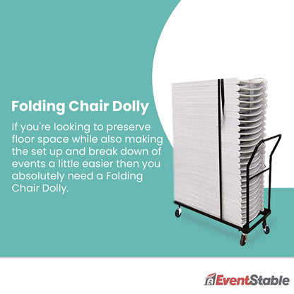 EventStable Titan Series 100 Resin Folding Chairs with 4 Dollies and 4 Straps Bundle - White Indoor/Outdoor Lightweight Folding Chair - Padded Folding Chair for Weddings Parties Events