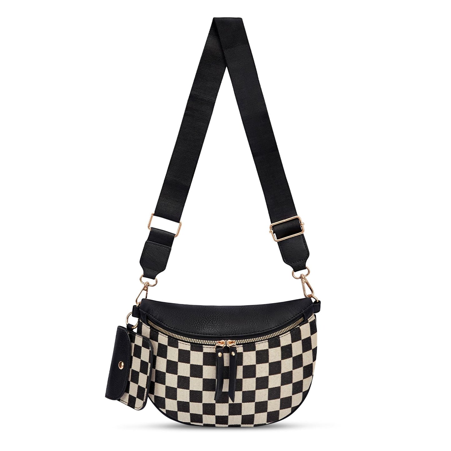 Checkered Crossbody Bag,Nylon Bum Bags for Women Crossbody,Spacious Sling Bag Purse Fanny Packs with Shoulder Strap